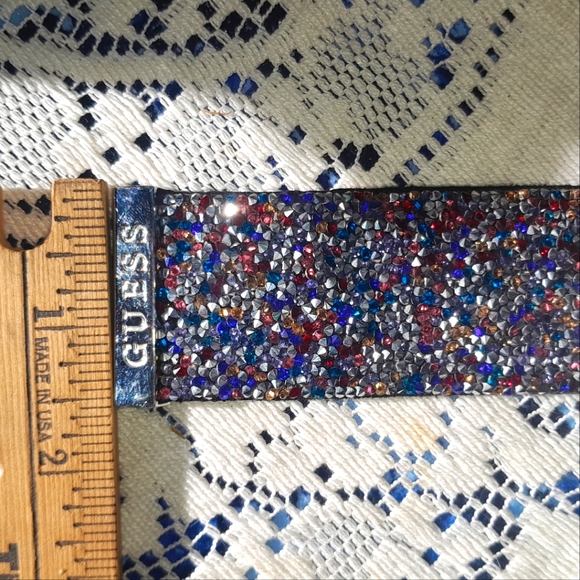 GUESS Colorful Glitter Sparkly Bedazzled Bling Crystal Magnetic Cuff Bracelet - Picture 7 of 11